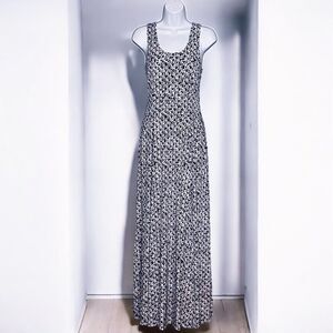 Michael Kors Sleeveless Maxi Dress Navy Blue Tie Dye Batik Jersey Print Sz Small